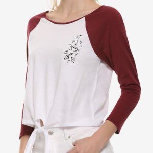 2/$15 Midnight Hour burgandy raglan music notes shirt